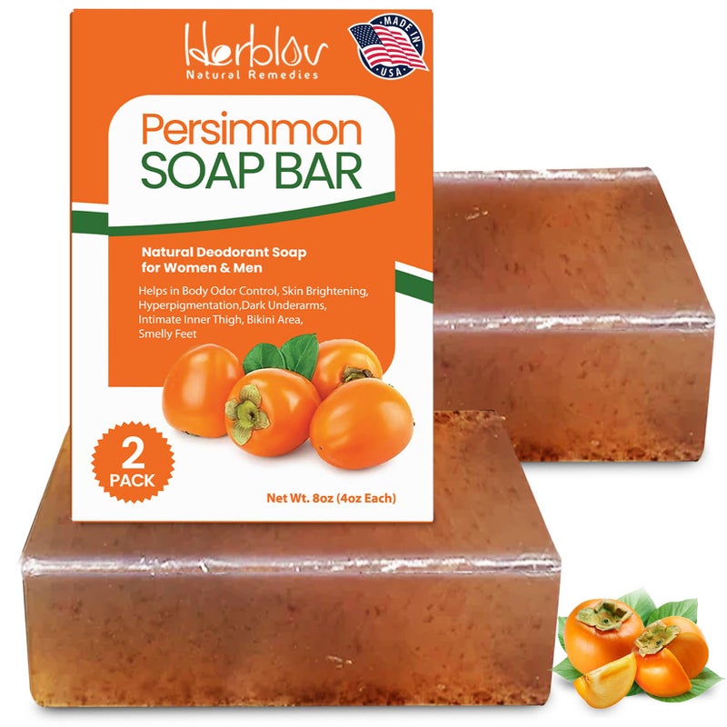 Herblov Persimmon Soap Bar for Body Odor Control â€“ Purifying Deodorizing Body Wash for Eliminating Body Odor â€“ Great for Skin Brightening, Hyperpigmentation, Smelly Feet â€“ Natural Deodorant Soap - Image 1