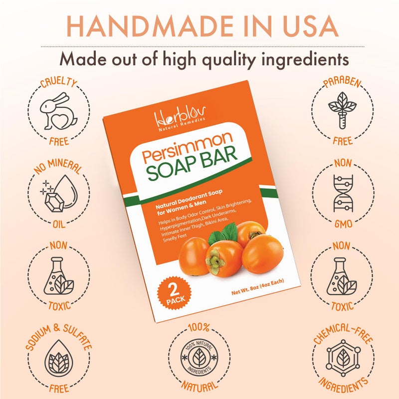 Herblov Persimmon Soap Bar for Body Odor Control â€“ Purifying Deodorizing Body Wash for Eliminating Body Odor â€“ Great for Skin Brightening, Hyperpigmentation, Smelly Feet â€“ Natural Deodorant Soap - Image 4