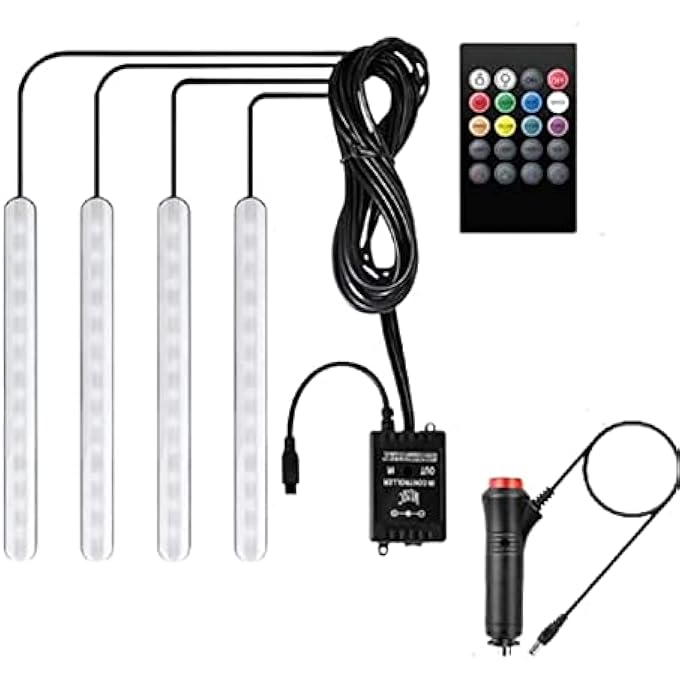 الكبريت شريط إضاءة داخلي للسيارة من Holahoney، مقاوم للماء، 4 قطع، 48 مصباح LED، تطبيق بلوتوث، مجموعات إضاءة متعددة الألوان، موسيقى، إضاءة أسفل لوحة القيادة، مع شاحن سيارة بتيار مستمر 12 فولت - Image 2