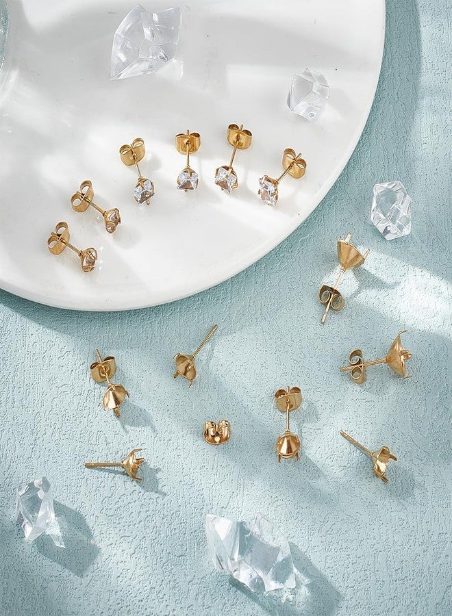 UNICRAFTALE 36pcs Real 18K Gold Stud Earring Stainless Steel 4 Claw Prong Earring Settings Stud Earrings Blank Components with Ear Nuts Rhinestone Stud Earrings for DIY Earring Jewelry Making - Image 2