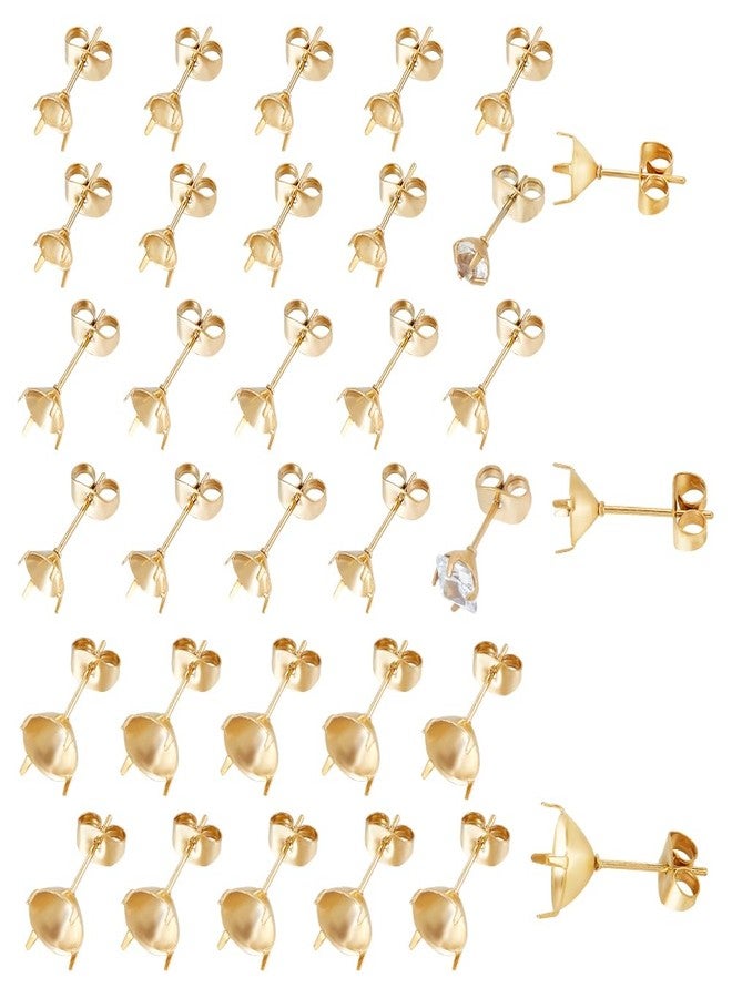 UNICRAFTALE 36pcs Real 18K Gold Stud Earring Stainless Steel 4 Claw Prong Earring Settings Stud Earrings Blank Components with Ear Nuts Rhinestone Stud Earrings for DIY Earring Jewelry Making - Image 1