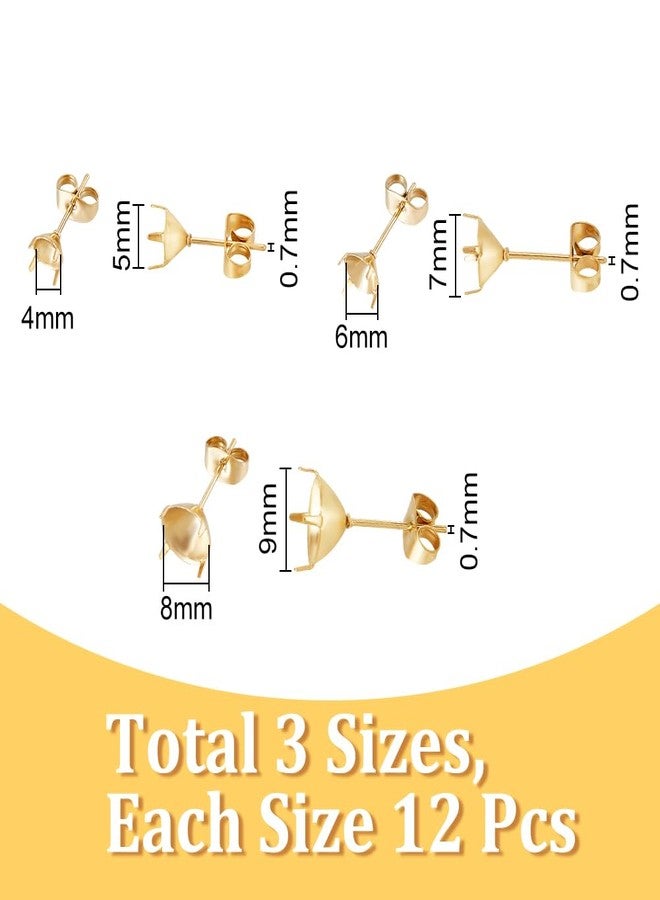UNICRAFTALE 36pcs Real 18K Gold Stud Earring Stainless Steel 4 Claw Prong Earring Settings Stud Earrings Blank Components with Ear Nuts Rhinestone Stud Earrings for DIY Earring Jewelry Making - Image 4