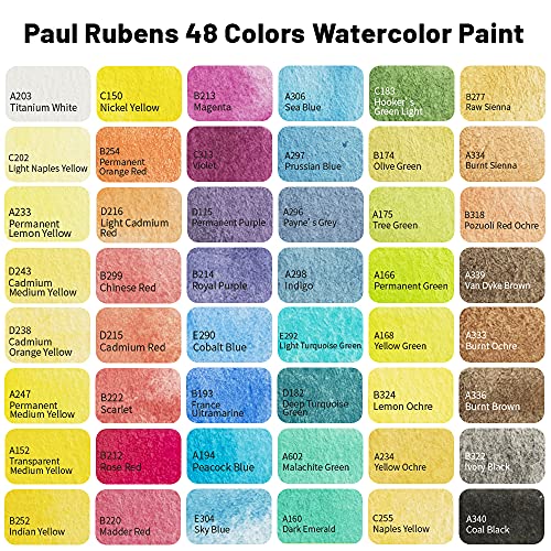 Paul Rubens Artist Grade Watercolor Paint 48 Colors Solid Cakes with Portable Metal Box for Artists Beginners Hobbyists Students - Image 3
