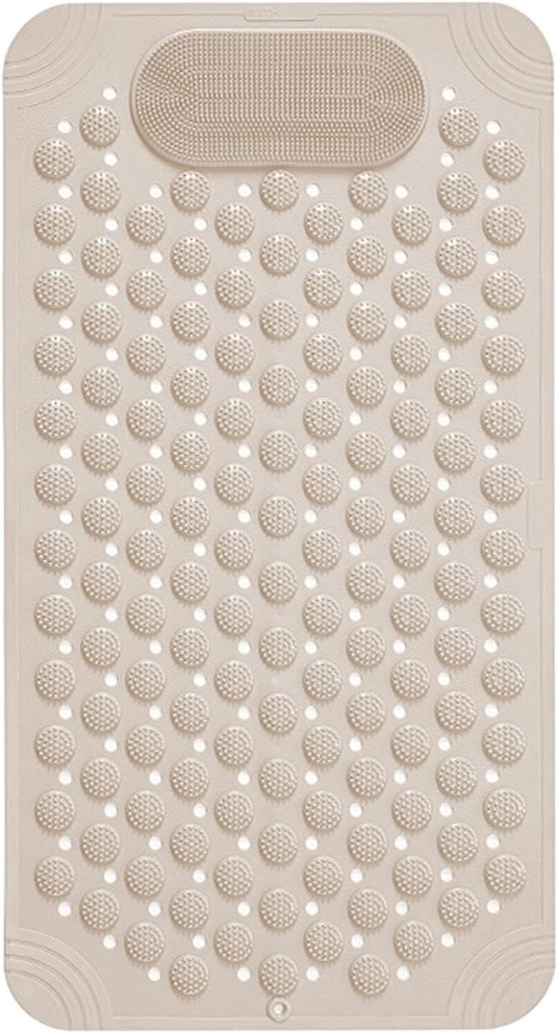 RichAxis Rectangular Anti Skid Bath Mat with Foot Scrubber for Bath Room Shower Mat with Suction Cups & Drain Holes Silicone Floor Mat for Kids & Adults (70 X 35, Beige) - Image 1