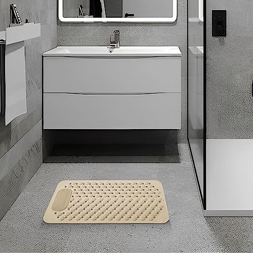 RichAxis Rectangular Anti Skid Bath Mat with Foot Scrubber for Bath Room Shower Mat with Suction Cups & Drain Holes Silicone Floor Mat for Kids & Adults (70 X 35, Beige) - Image 4