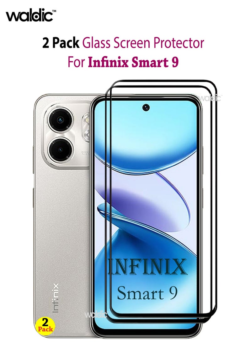 Waldic 2 Pack Screen Protector for Infinix Smart 9 | Tempered Glass Available in Combo Pack Compatible with Infinix Smart 9 | Screen Protector Full HD Quality Tempered Glass Anti-Scratch Edge to Edge Coverage with Easy Installation Kit - Black - Image 1