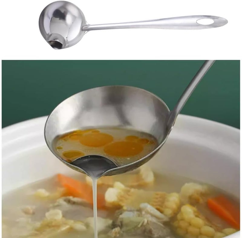 TERRIFI 3 Pack Large Soup Ladle Fat Separator Stainless Steel Ladle with Pour Spout Oil Separator Soup Spoon Grease Strainer Serving Spoon Gravy Pouring Ladles for Soups Stocks Sauces Broth Drippings(Silver) - Image 3