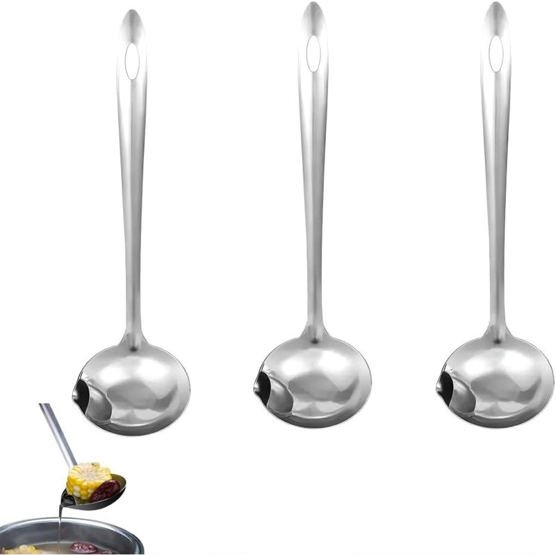 TERRIFI 3 Pack Large Soup Ladle Fat Separator Stainless Steel Ladle with Pour Spout Oil Separator Soup Spoon Grease Strainer Serving Spoon Gravy Pouring Ladles for Soups Stocks Sauces Broth Drippings(Silver) - Image 1