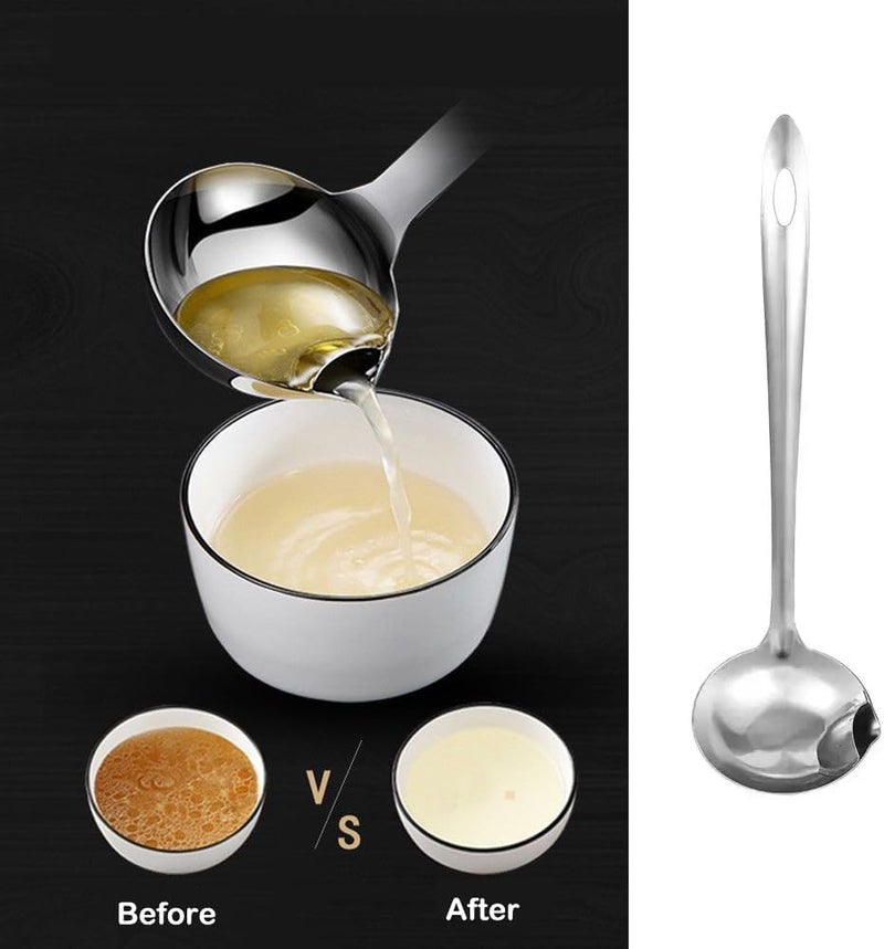 TERRIFI 3 Pack Large Soup Ladle Fat Separator Stainless Steel Ladle with Pour Spout Oil Separator Soup Spoon Grease Strainer Serving Spoon Gravy Pouring Ladles for Soups Stocks Sauces Broth Drippings(Silver) - Image 4