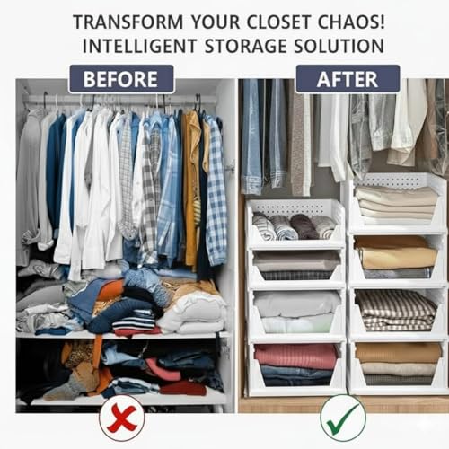 DecoLogy Clothes Organizer for Wardrobe Cupboard Organizer for Clothes Foldable and Stackable Closet Organizer Drawer Organizer for Clothes Multi Purpose Plastic Shirts Tops (5PC-Large, White) - Image 4