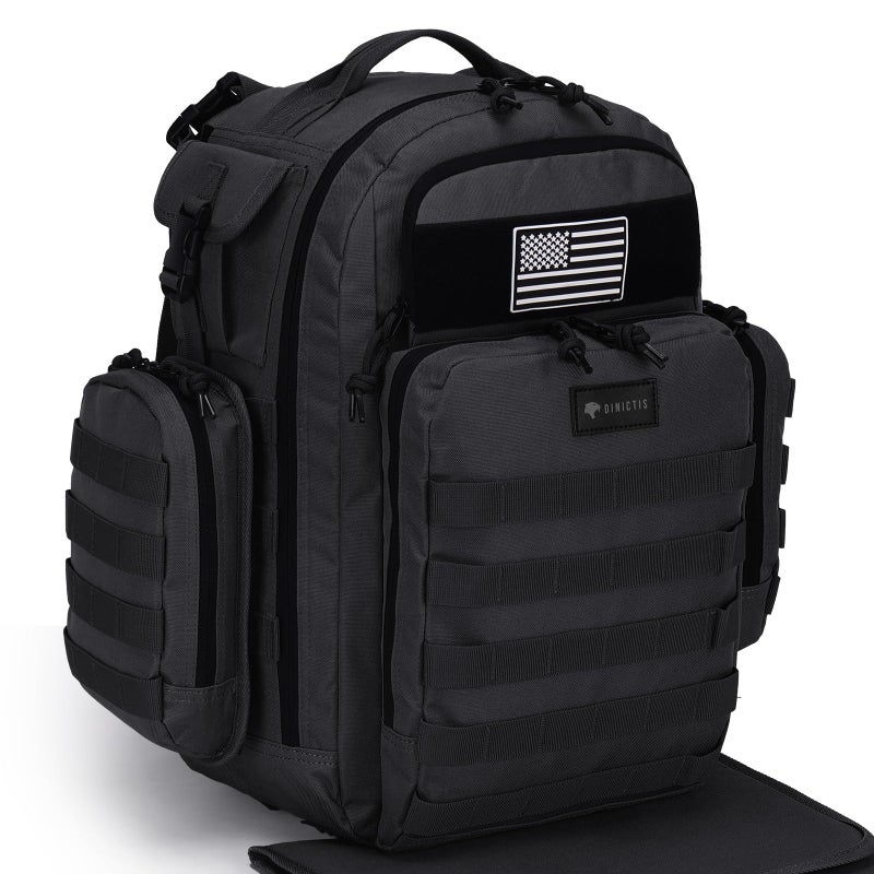 Dinictis Dad Diaper Bag, Mens Diaper Bag Backpack with Diaper Changing Mat, Military Diaper Backpack with Molle Webbing, Waterproof Pouch, Baby Wipes pocket, Insulated Bottle Pockets- Tropical Black - Image 1