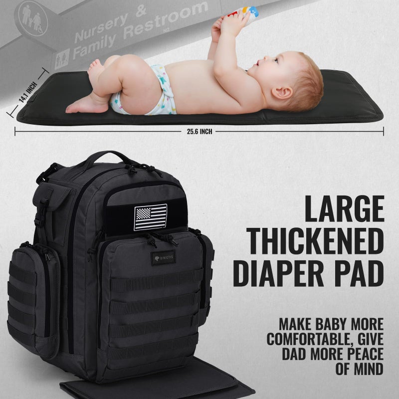 Dinictis Dad Diaper Bag, Mens Diaper Bag Backpack with Diaper Changing Mat, Military Diaper Backpack with Molle Webbing, Waterproof Pouch, Baby Wipes pocket, Insulated Bottle Pockets- Tropical Black - Image 5