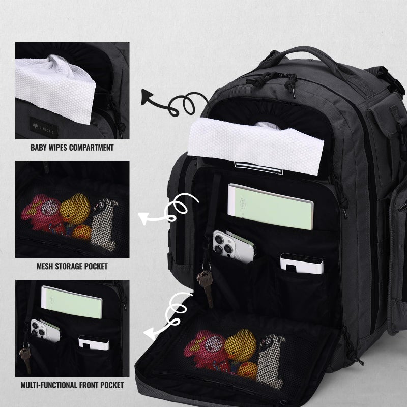 Dinictis Dad Diaper Bag, Mens Diaper Bag Backpack with Diaper Changing Mat, Military Diaper Backpack with Molle Webbing, Waterproof Pouch, Baby Wipes pocket, Insulated Bottle Pockets- Tropical Black - Image 3