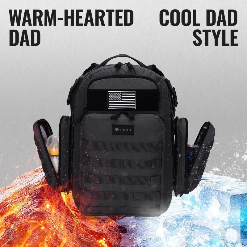 Dinictis Dad Diaper Bag, Mens Diaper Bag Backpack with Diaper Changing Mat, Military Diaper Backpack with Molle Webbing, Waterproof Pouch, Baby Wipes pocket, Insulated Bottle Pockets- Tropical Black - Image 2