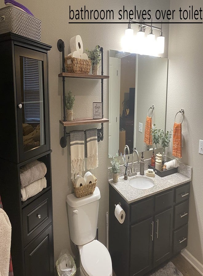 ROGMARS Industrial Pipe Shelf Floating Shelves Bathroom,Industrial Pipe Shelving Farmhouse Bathroom Shelves with Towel Bar Towel Rack Over Toilet Industrial Shelf Rustic Wall Wood Shelves 19.7 Inch - Image 3