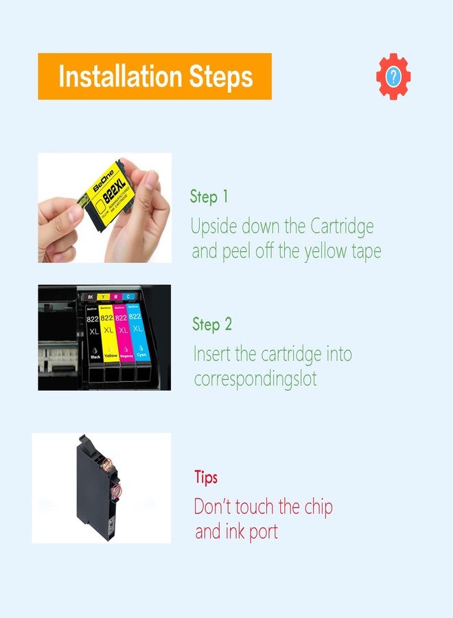 كن واحدًا خراطيش حبر BeOne 822XL عالية الإنتاجية، بديل معاد تصنيعه لخراطيش حبر Epson 822XL، عبوة كومبو 822 XL لطابعات Epson WF-3820 WF-4820 WF-4830 WF-4833 WF-4834 WF-3823 (عبوة من 5 خراطيش) - Image 4