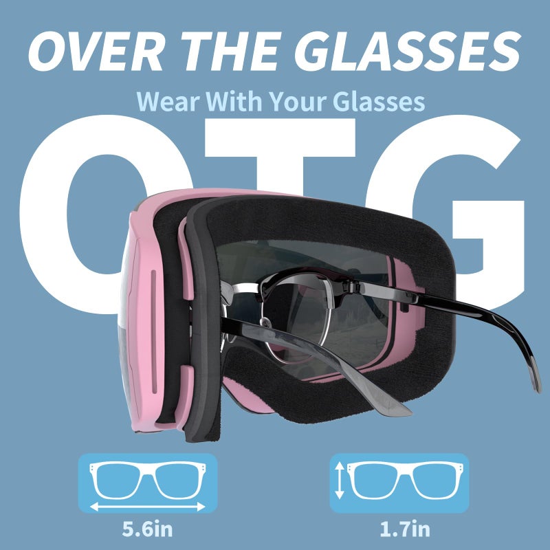 Veltuno Ski Goggles For Men Women Adult & Youth  Otg Snowboard Goggles Anti Fog  Snow Goggles Uv Protection Wide Vision (Pink Frame/Revo Pink Lens (Vlt 14.0%)) - Image 4