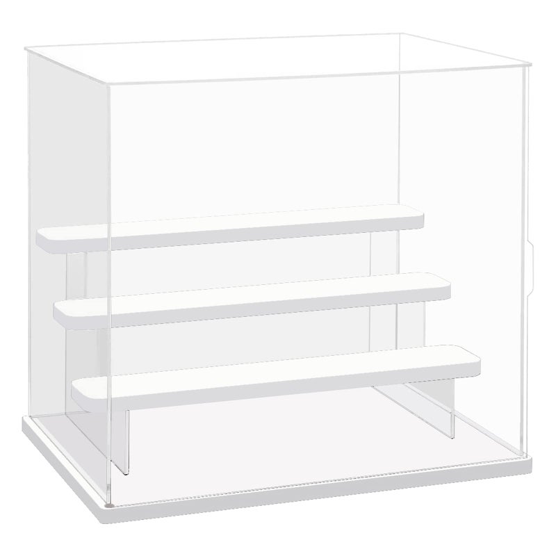 Nynelly 4 Tier Clear Acrylic Display Case for Models Mini Figures Pop Mart Labubu Sonny Angel Smiski  Assemble Dustproof Display Box with Door Display Stand White Base Step