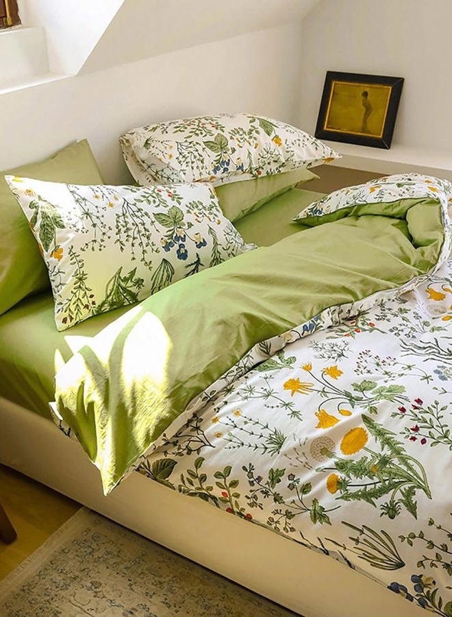 KAREVER Botanical Comforter Set Full White and Sage Green Floral Plant Bedding Set Garden Pattern Printed on White Reversible Blanket 3 PCs 1 White Comforter 80"x90" and 2 Pillowcases - Image 2