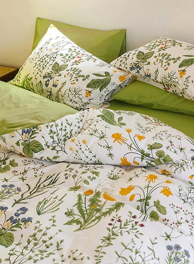 KAREVER Botanical Comforter Set Full White and Sage Green Floral Plant Bedding Set Garden Pattern Printed on White Reversible Blanket 3 PCs 1 White Comforter 80"x90" and 2 Pillowcases - Image 3