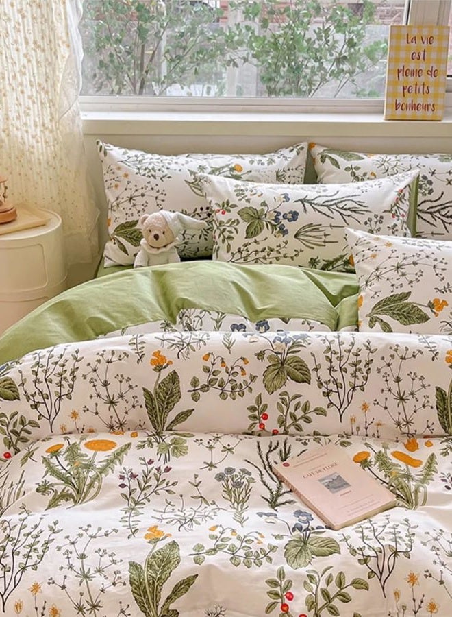 KAREVER Botanical Comforter Set Full White and Sage Green Floral Plant Bedding Set Garden Pattern Printed on White Reversible Blanket 3 PCs 1 White Comforter 80"x90" and 2 Pillowcases - Image 4