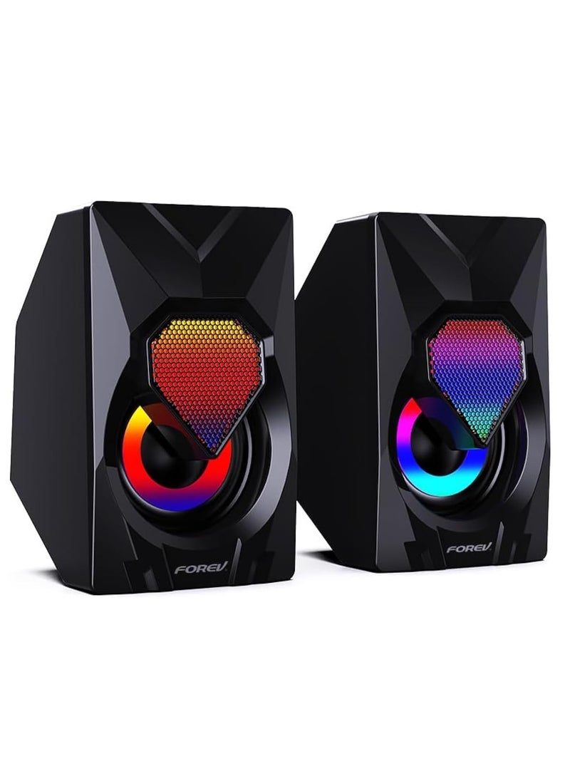 Forev FV-209 Computer Gaming Speakers - 3W*2 RGB Lights Wired Stereo Mini - 3.5mm Jack + 2.0 USB Powered For Gaming/Movie/Music/PC/Laptop  - Image 1