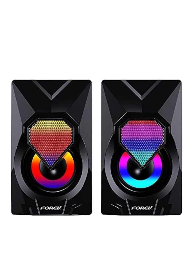 Forev FV-209 Computer Gaming Speakers - 3W*2 RGB Lights Wired Stereo Mini - 3.5mm Jack + 2.0 USB Powered For Gaming/Movie/Music/PC/Laptop  - Image 2