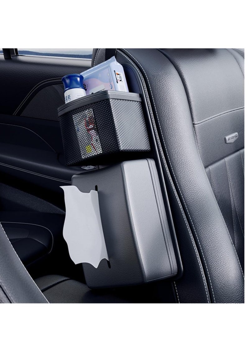 KASTWAVE Car Tissue Holder, PU Leather Car Tissue Holder with Storage Box, Car Leather Napkin Box, Car Armrest Box Tissue Holder, Black, 1 Pcs  - Image 3