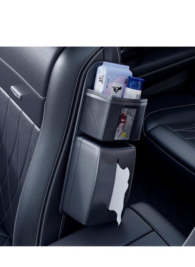 KASTWAVE Car Tissue Holder, PU Leather Car Tissue Holder with Storage Box, Car Leather Napkin Box, Car Armrest Box Tissue Holder, Black, 1 Pcs  - Image 4