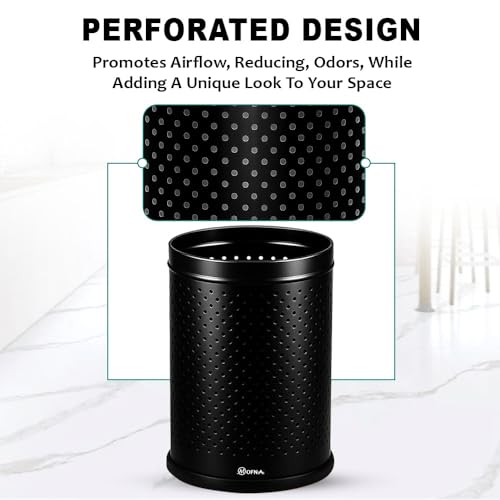 mofna Stainless Steel Perforated Dustbin for Home, Trash Can with Anti-skid Base, Garbage Bin for Bathroom, Office, Bedroom, Kitchen & Toilet or Commercial Use- (7x10 In -6 Liter, Black), Pack of 1 - Image 3