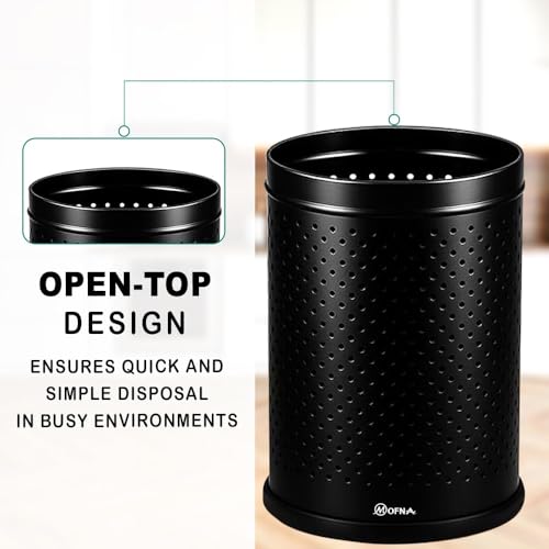 mofna Stainless Steel Perforated Dustbin for Home, Trash Can with Anti-skid Base, Garbage Bin for Bathroom, Office, Bedroom, Kitchen & Toilet or Commercial Use- (7x10 In -6 Liter, Black), Pack of 1 - Image 2