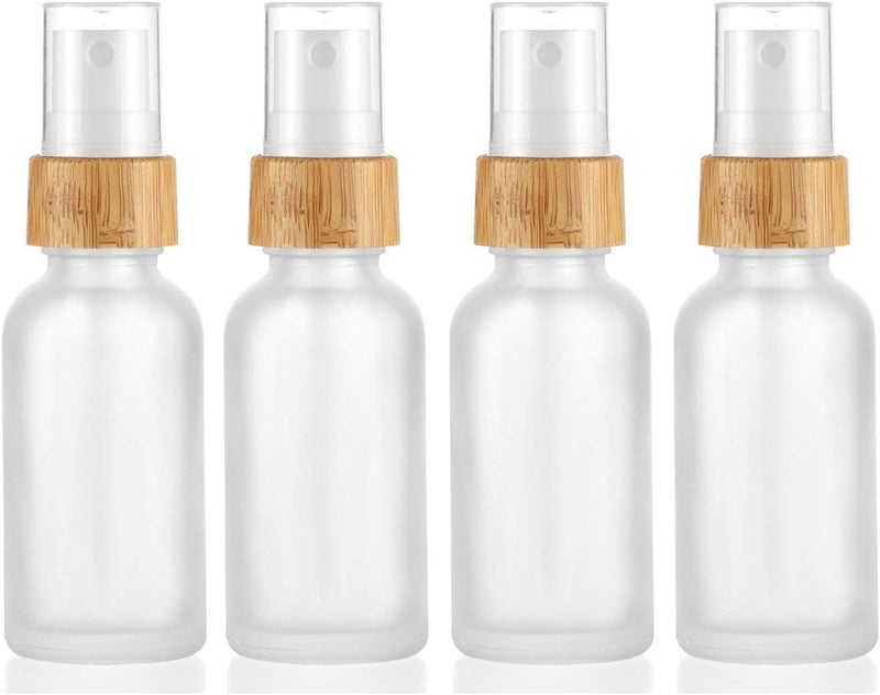 Wresty 4 Pcs Frosted Glass Spray Bottle Fine Mist Atomizer Fragrance Perfume Sample Vial With Bamboo Lids Essential Oils Aromatherapy Sprayer Bottles (30ml(1oz))