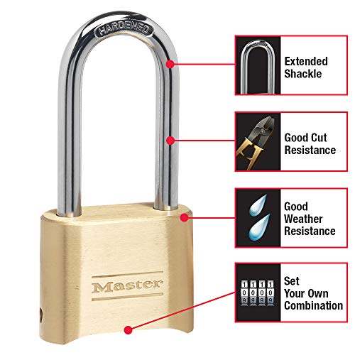 Master Lock Brass Combination Lock, Gate Lock for Outdoor Fence or Shed, Customizable Combination Padlock with Extended 2-1/4-Inch-Long Shackle, 2 Pack, 175LHEC2 - Image 3