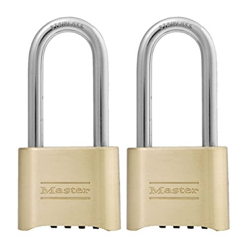 Master Lock Brass Combination Lock, Gate Lock for Outdoor Fence or Shed, Customizable Combination Padlock with Extended 2-1/4-Inch-Long Shackle, 2 Pack, 175LHEC2 - Image 1