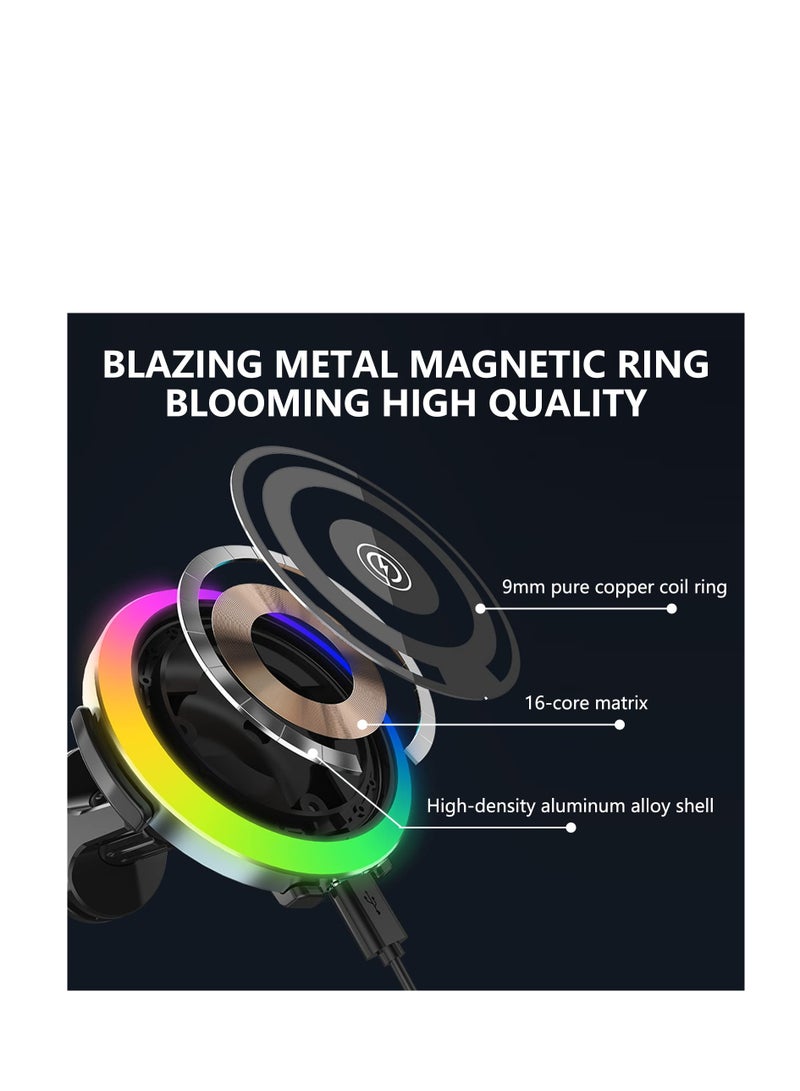 SYOSI 1 PC Wireless Car Charger, 15W Decorative Rhythm Light Fast Charging Auto-Clamping Air Vent Car Phone Holder Mount Compatible with iPhone13/12/11/Pro/Mini/Xr/Xs/X/8, Samsung S22/S22 - Image 4