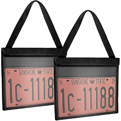 Frienda License Plate Holder with Hanging Strap Dealer Plate Holder Test Drive Tag Bag Black Frame Cover and Bracket for Car SUV Truck - Image 1