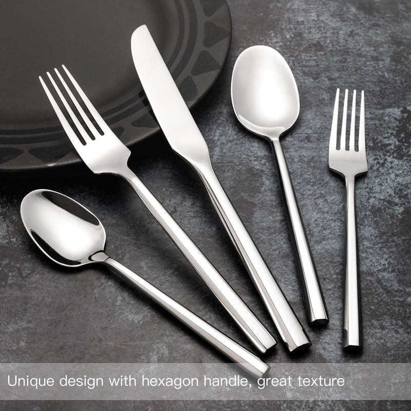 Kelenfer Silverware Set Flatware Set Stainless Steel Cutlery Set 20 Piece With Hexagon Handle Wedding Gift Home Hotel Use Service For 4 - Image 5