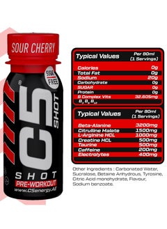 C5 EXTREME C5 SHOT Pre-Workout Drink | 80ml Liquid Energy Shot | 200mg Caffeine, Beta-Alanine, Creatine, Citrulline | Sugar Free | Zero Calories (Pack of 12, Sour Cherry)  - Image 2