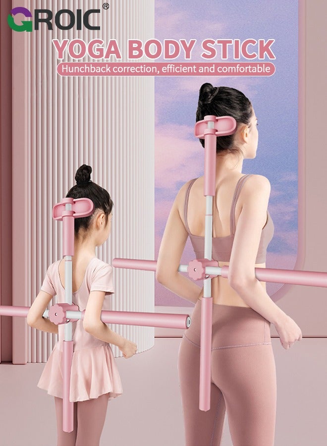 GROIC Yoga Sticks Posture Corrector, Back Straightener Posture Corrector with Head Rest and Retractable, Back Brace Scoliosis and Hunchback Correction, Yoga Stick Stretching Tool for Adult and Child - Pink - Image 2