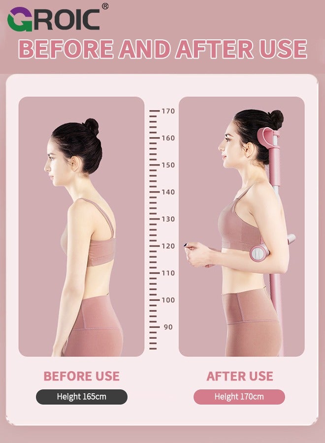 GROIC Yoga Sticks Posture Corrector, Back Straightener Posture Corrector with Head Rest and Retractable, Back Brace Scoliosis and Hunchback Correction, Yoga Stick Stretching Tool for Adult and Child - Pink - Image 4