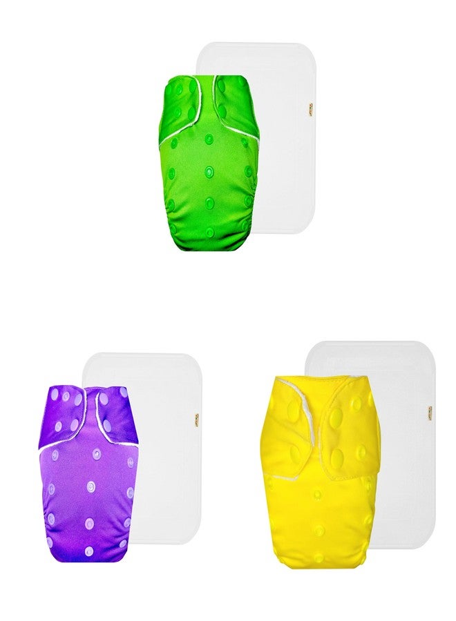 Dumbledo Premium Cloth Diaper with Cotton Insert (Pack of 3) | Soft & Gentle | 6-Layer Absorbent Pad | Easy to Clean | Everyday Diapering Essential | 3 Months - 3 Years | Unisex Baby