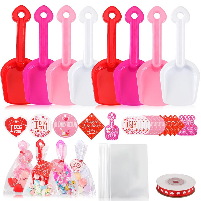 DTOFOOT 108 Pcs Valentine's Day Gift Bulk 24 Pack Plastic Shovels with I DIG You Cards Stickers Valentines Gift Candy Bags with Ribbon Valentine's Party Favors Supplies Classroom Exchange Prizes - Image 1