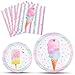 WERNNSAI Ice Cream Plates and Napkins Ice Cream and Popsicle Theme Party Supplies for Girls Birthday Disposable Tableware Dessert Plates Luncheon Napkins Serves 16 Guests 48PCS - Image 3