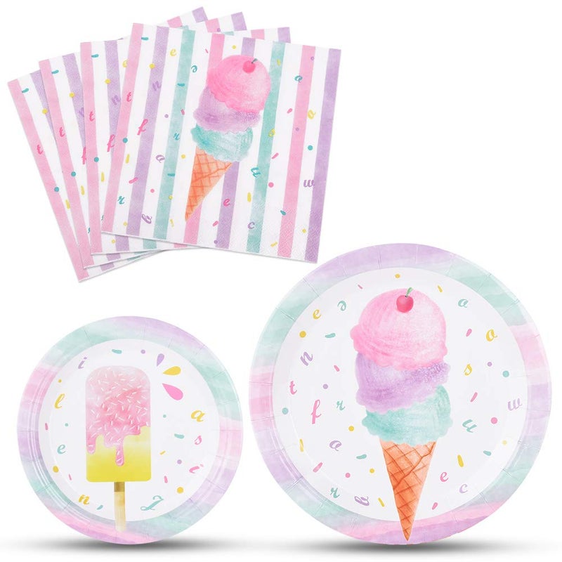 WERNNSAI Ice Cream Plates and Napkins Ice Cream and Popsicle Theme Party Supplies for Girls Birthday Disposable Tableware Dessert Plates Luncheon Napkins Serves 16 Guests 48PCS - Image 2