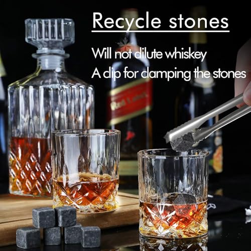 INFTYLE Whiskey Decanter Set for Men, 2pcs Whiskey Glasses and 1pcs Glass Decanter with Cooling Stones Clear Scotch Whisky Liquor Decanter Set for Whiskey Bourbon Rum Men Fathers'Gift - Image 5