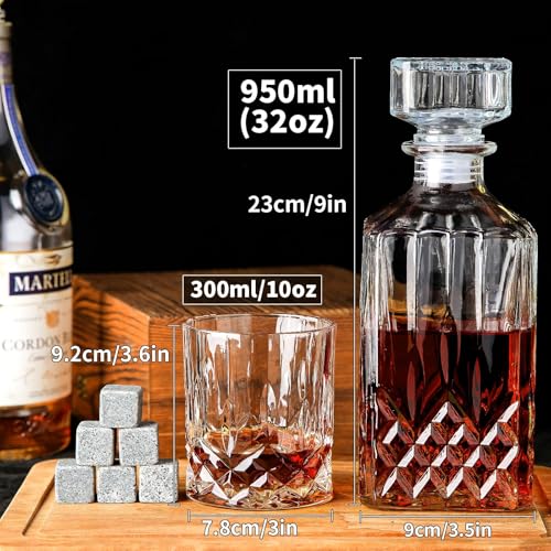 INFTYLE Whiskey Decanter Set for Men, 2pcs Whiskey Glasses and 1pcs Glass Decanter with Cooling Stones Clear Scotch Whisky Liquor Decanter Set for Whiskey Bourbon Rum Men Fathers'Gift - Image 3