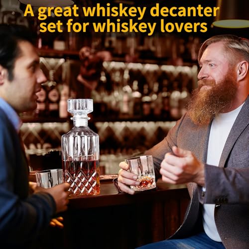 INFTYLE Whiskey Decanter Set for Men, 2pcs Whiskey Glasses and 1pcs Glass Decanter with Cooling Stones Clear Scotch Whisky Liquor Decanter Set for Whiskey Bourbon Rum Men Fathers'Gift - Image 4