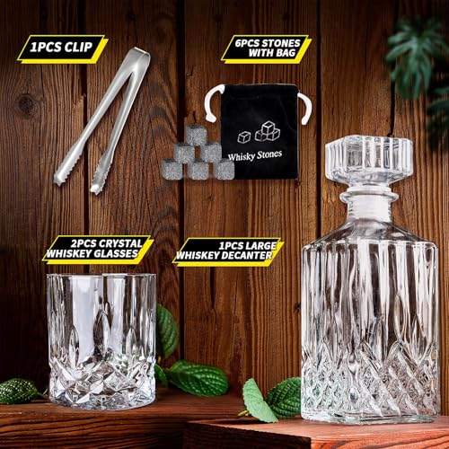 INFTYLE Whiskey Decanter Set for Men, 2pcs Whiskey Glasses and 1pcs Glass Decanter with Cooling Stones Clear Scotch Whisky Liquor Decanter Set for Whiskey Bourbon Rum Men Fathers'Gift - Image 2