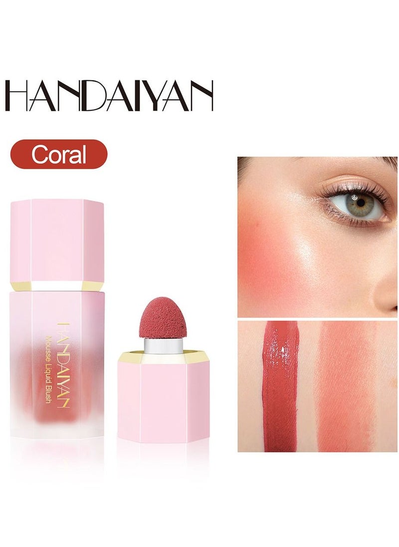 Handaiyan Mousse Liquid Blush For Cheeks Cream Face Blusher Stick with Sponge Palette Bronzer Highlighter Shape Contour Moisturizing And Breathable Matte Finish Long-wearing Waterproof For Women Makeup  - Image 1