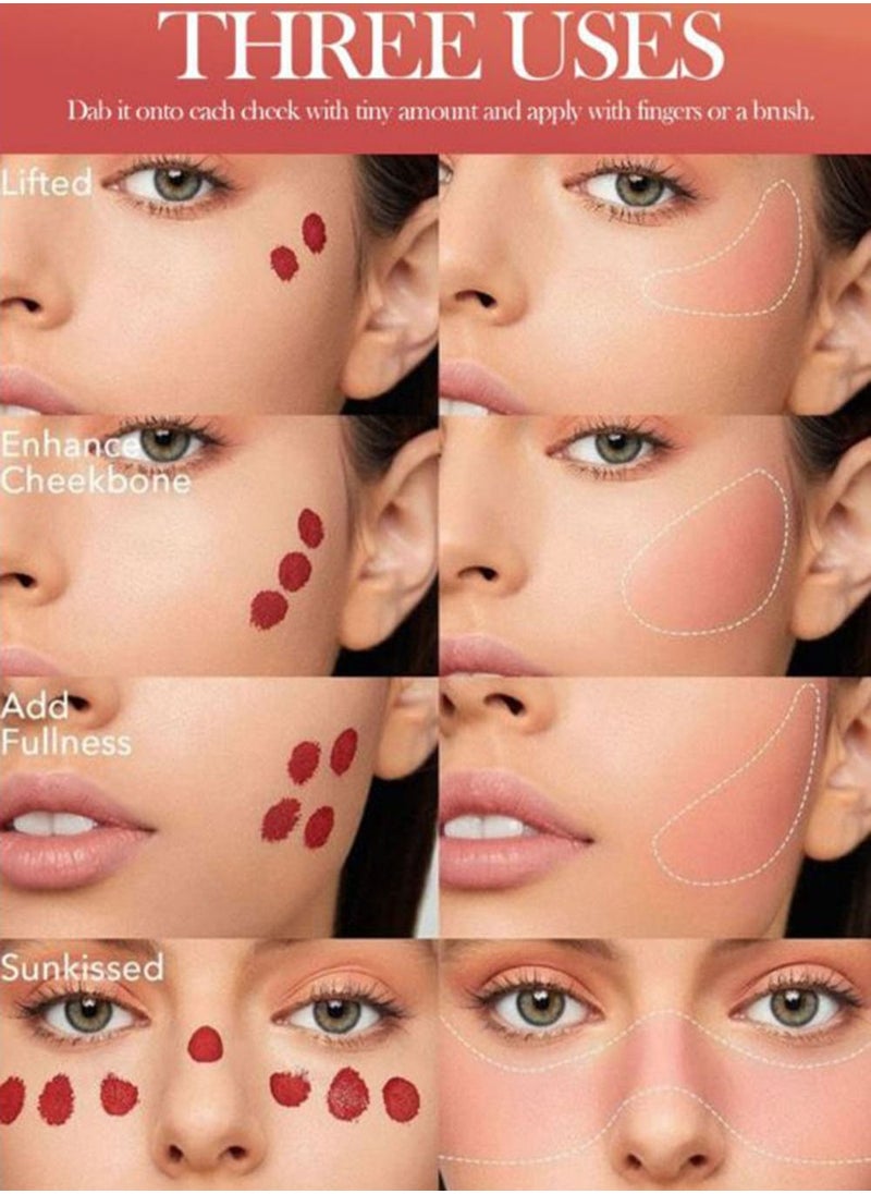 Handaiyan Mousse Liquid Blush For Cheeks Cream Face Blusher Stick with Sponge Palette Bronzer Highlighter Shape Contour Moisturizing And Breathable Matte Finish Long-wearing Waterproof For Women Makeup  - Image 3